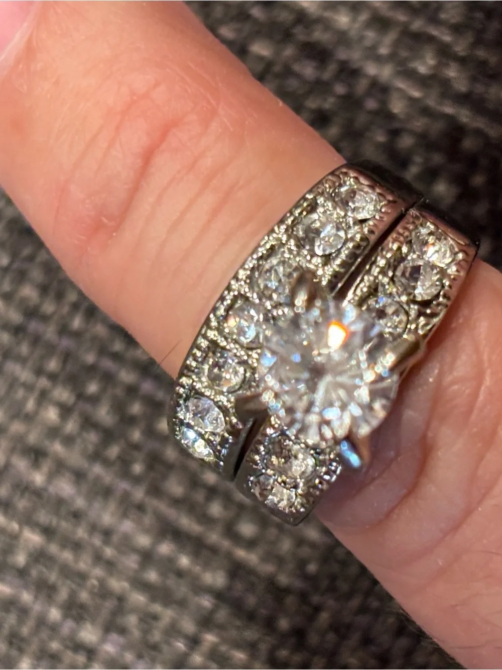 Silver-Tone Bridal Ring Set with Clear Crystals - Classic Sparkle